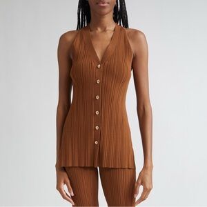 Brown Ribbed Button-Down Top